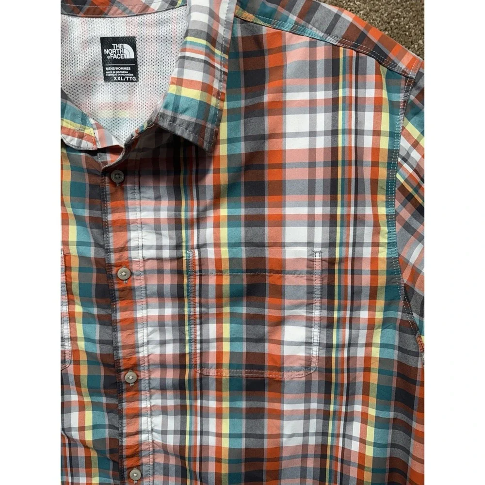 The North Face Button Up‎ Shirt Adult 2XL XXL Orange Plaid Outdoors Mens